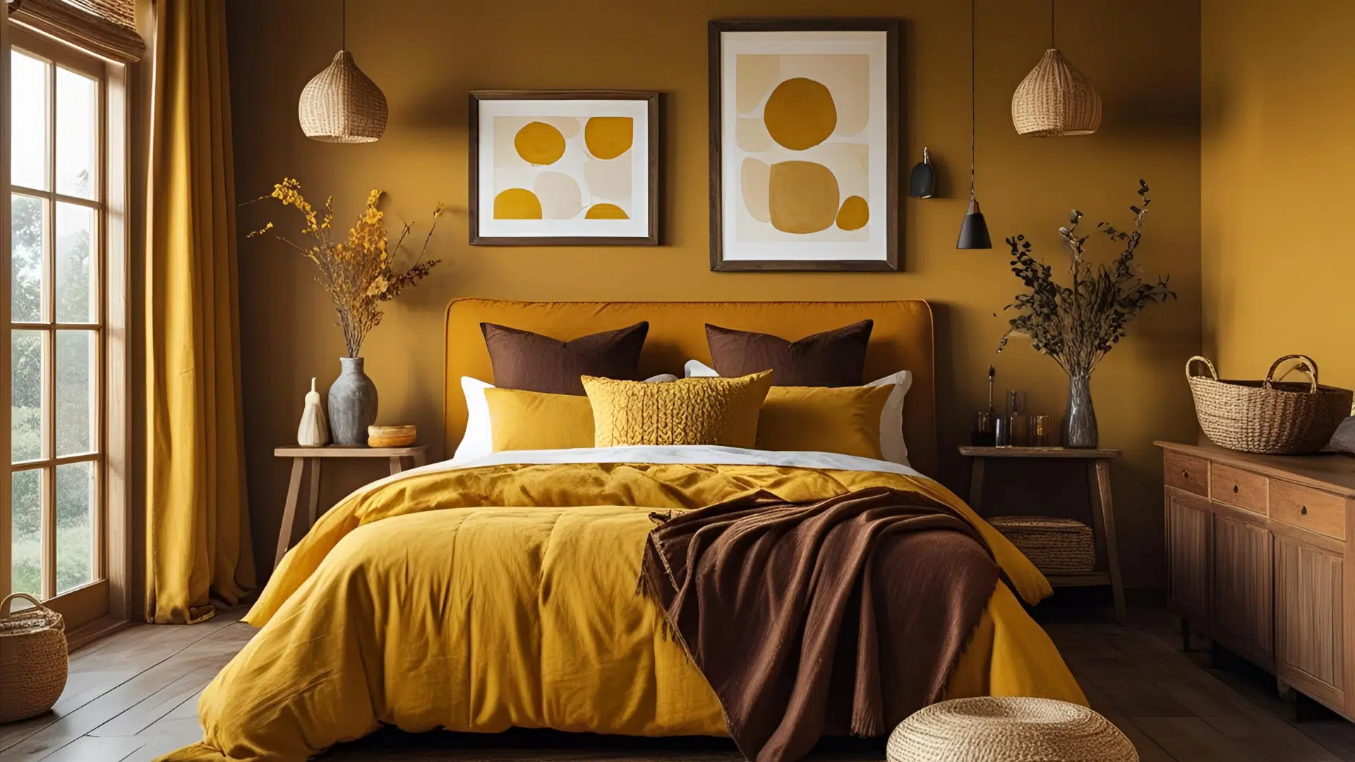 Mustard Yellow and Dark Brown
