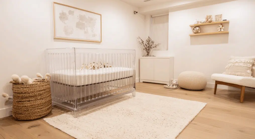 acrylic crib for an airy feel