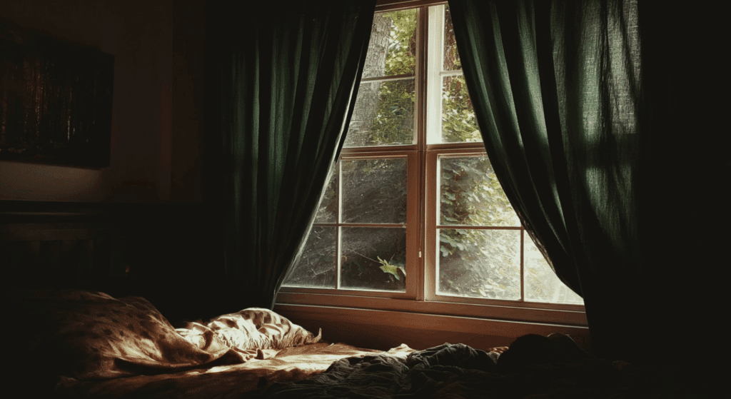 add dark green curtains for a forest inspired mood