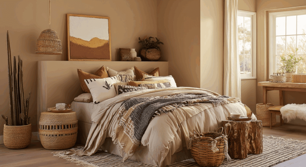add sandy tan and pale brown tones to mimic desert hues