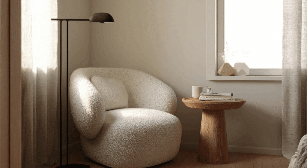 bouclé armchair nook