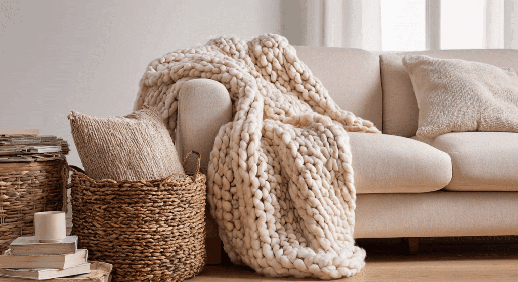 chunky knit throws and baskets