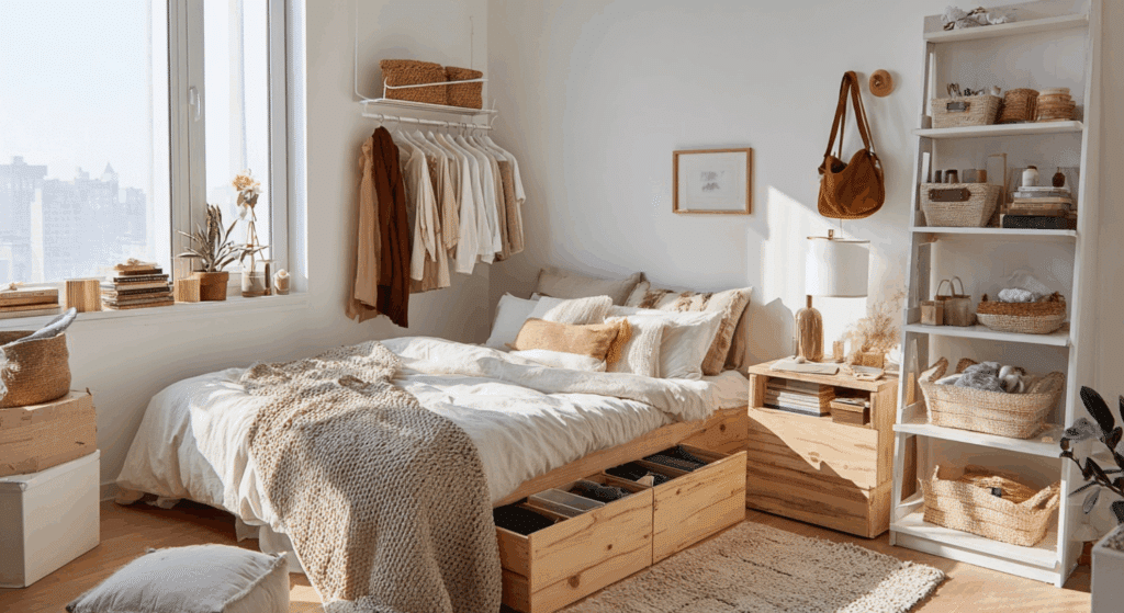 clever storage hacks for small bedrooms