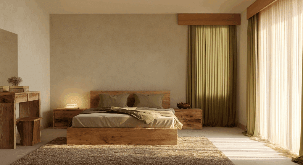 combine olive green with beige tones for a grounded palette