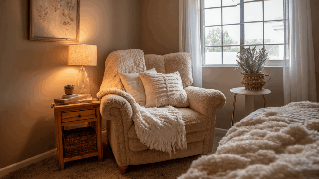 cozy reading nook with a plush armchair