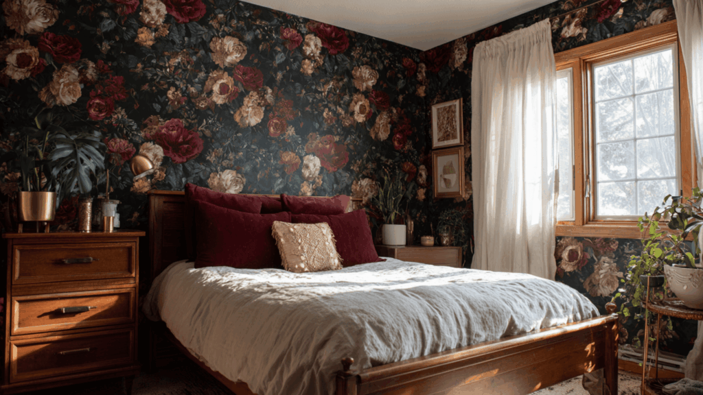 dark floral wallpaper for dramatic warmth
