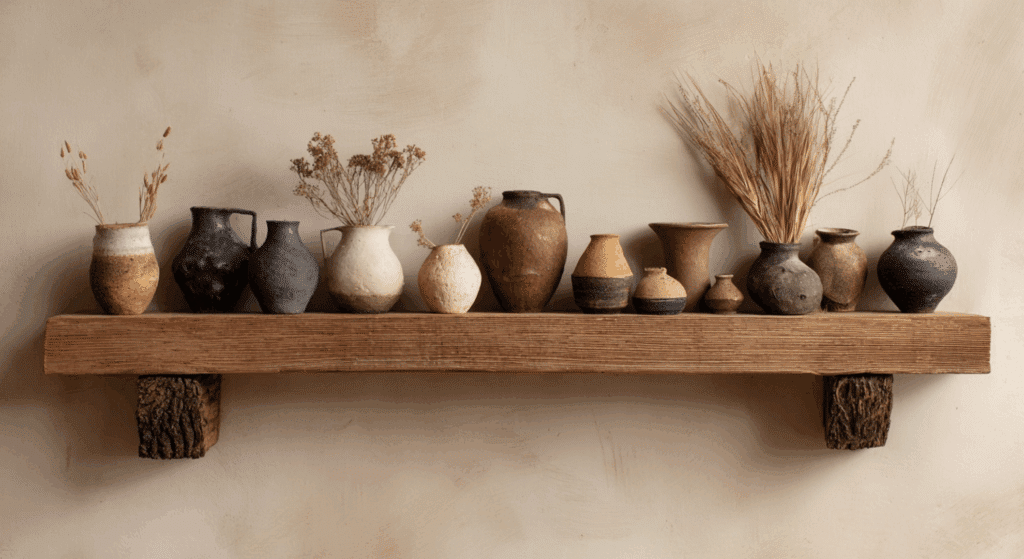 decorate with handmade clay or ceramic vases