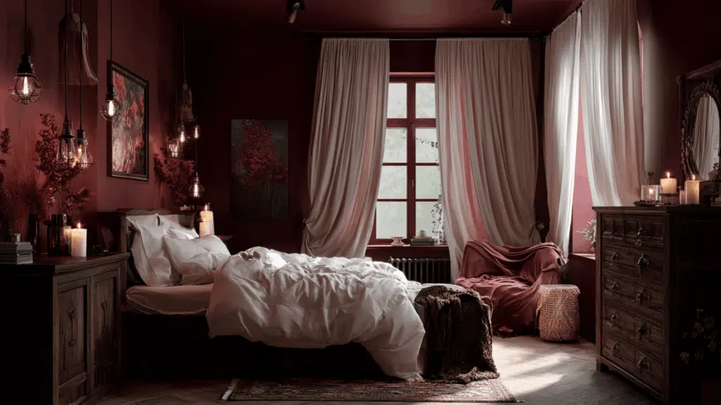 deep burgundy or chocolate walls