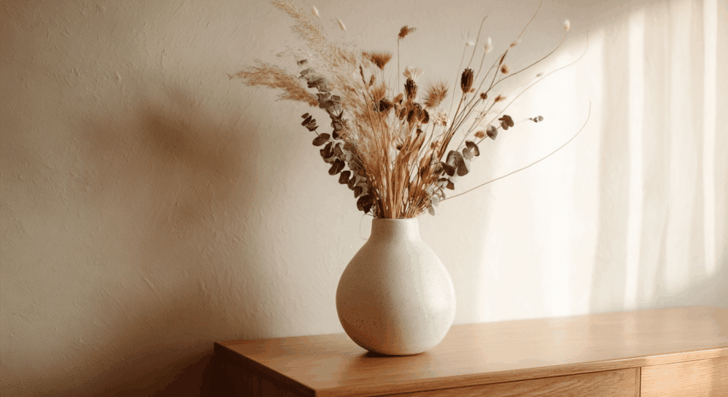display dried flowers or eucalyptus stems for subtle color