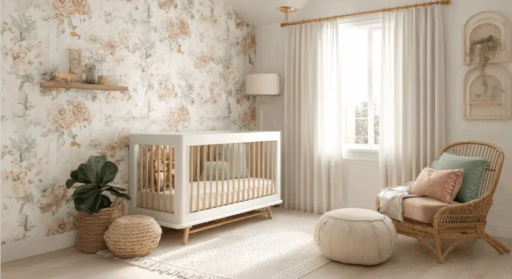 floral wallpaper accent