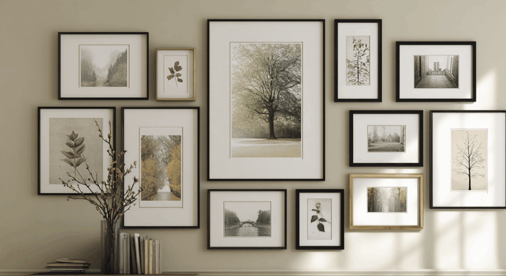 gallery wall with nature prints