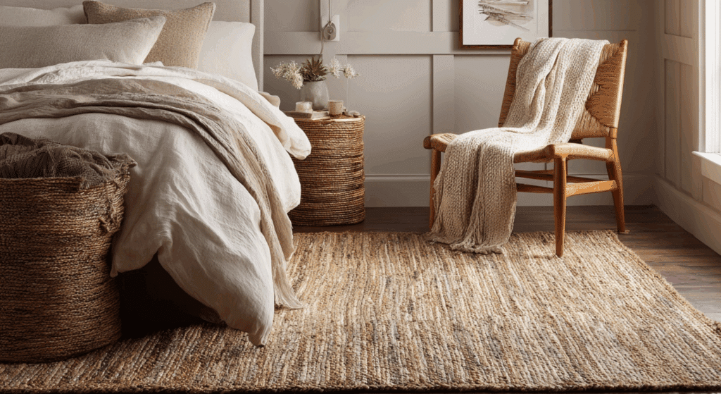 layer natural textiles like jute wool and cotton for visual warmth