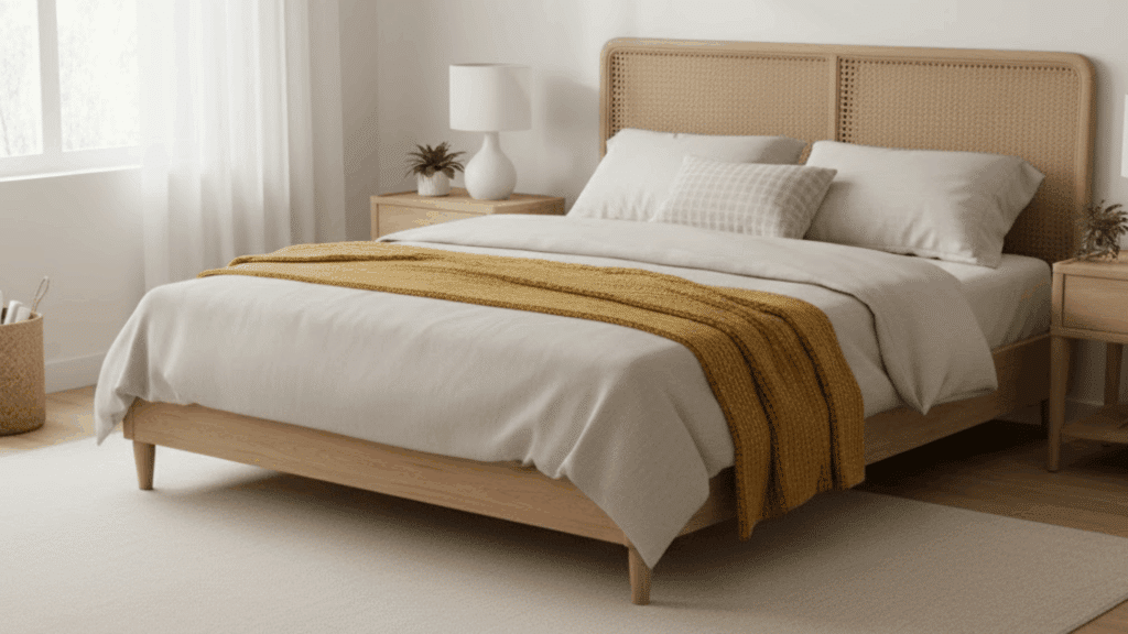 low profile bed frames with rattan headboards