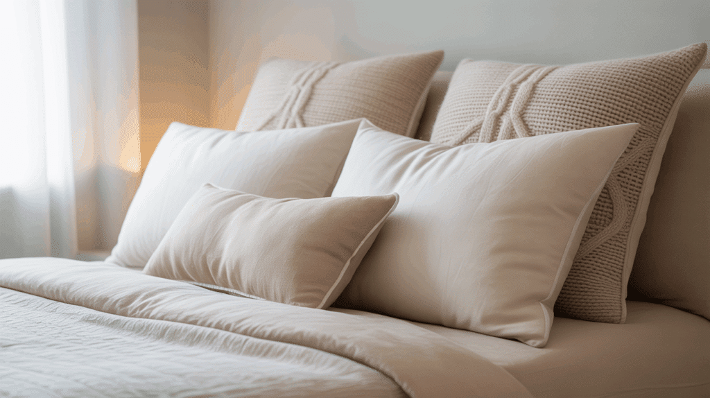 pillows arrangement queen bed