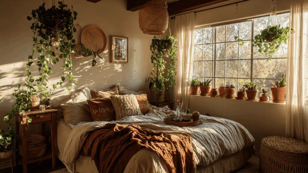 terracotta planters and hanging greenery