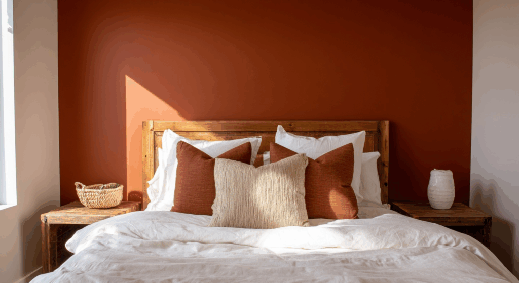 try a rust toned feature wall behind your bed