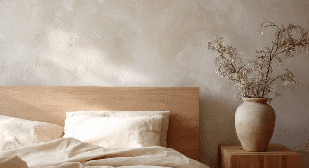 try a whitewashed wall texture for a natural plaster effect
