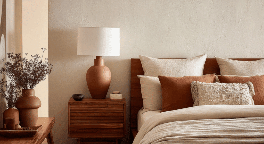 use terracotta or clay colored accents for warmth