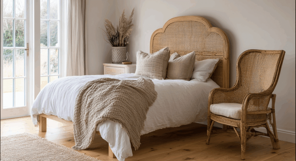 use woven cane furniture for visual texture