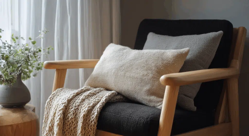 warm wood with soft fabrics