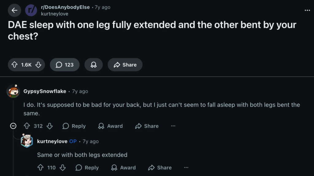what others say about sleeping with one leg bent