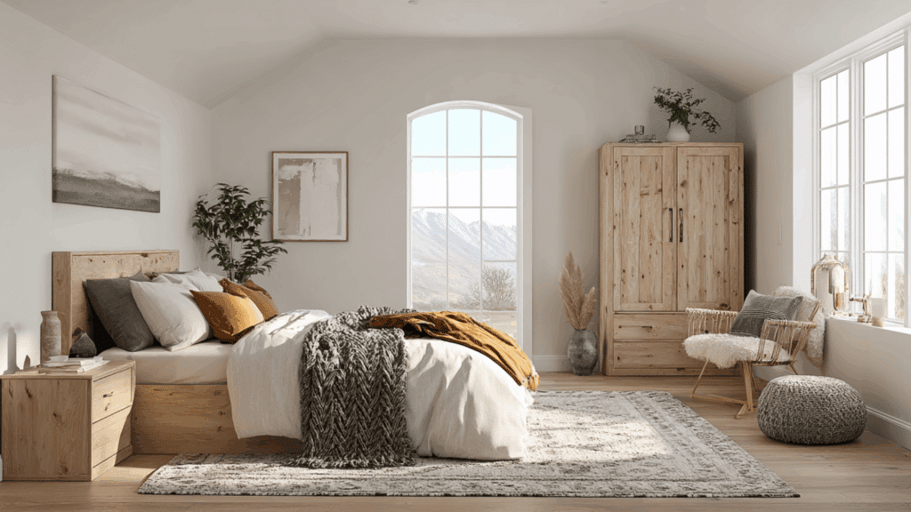 whitewashed walls and light oak furniture