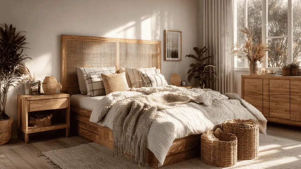 wooden furniture and rattan details