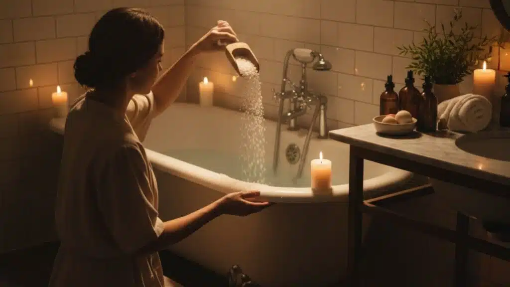 bathing or soaking in a hot tub