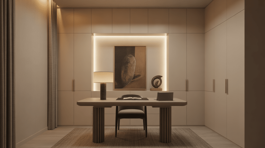 built in light niche office idea