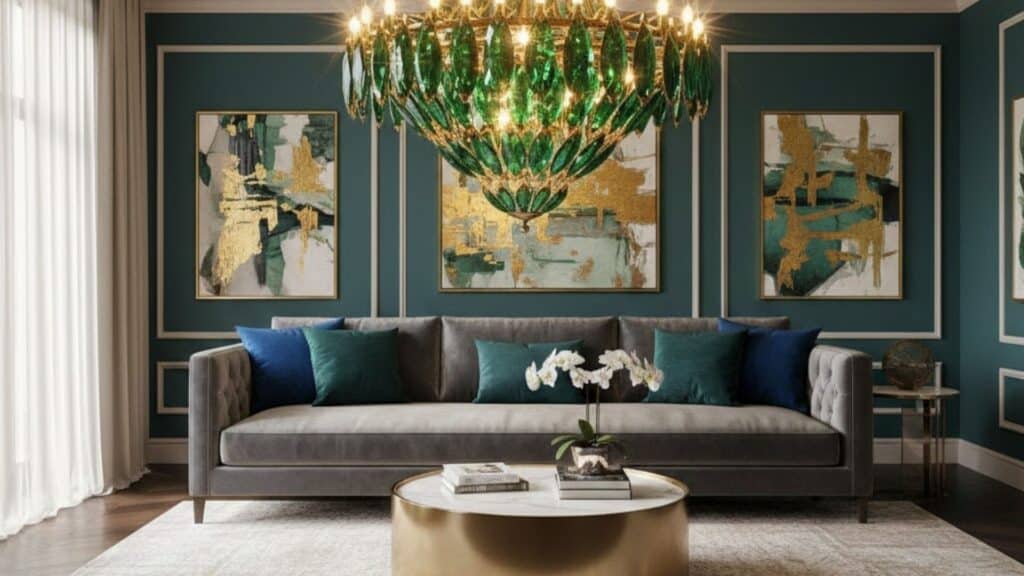 emerald green and gold lighting fixtures