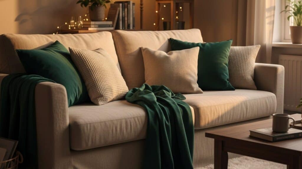 emerald green throw pillows and blankets