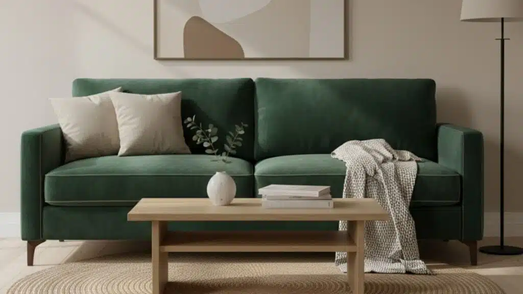 emerald green velvet sofa