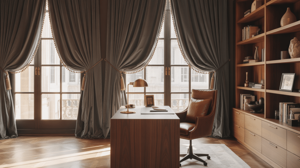 floor to ceiling drapes for officee idea