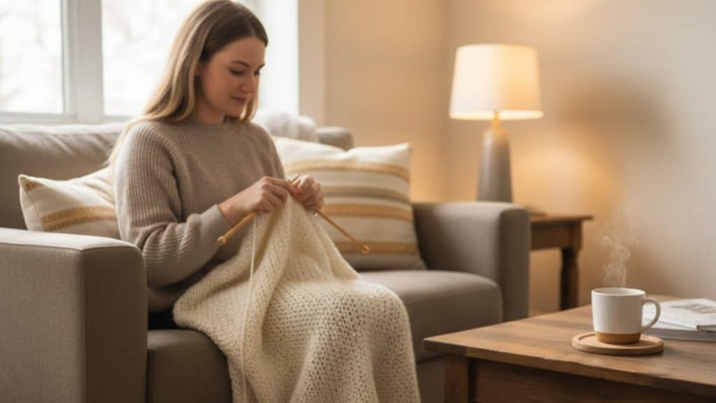 knitting or crocheting