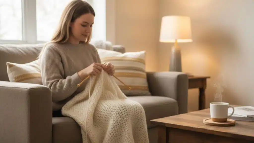 knitting or crocheting