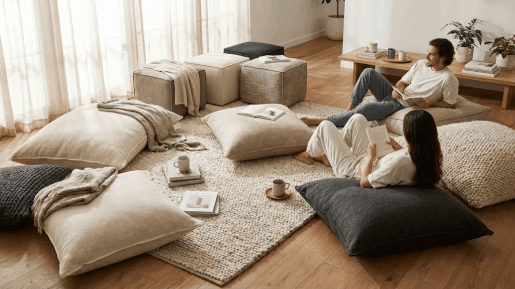 use modular seating or floor cushions for versatility