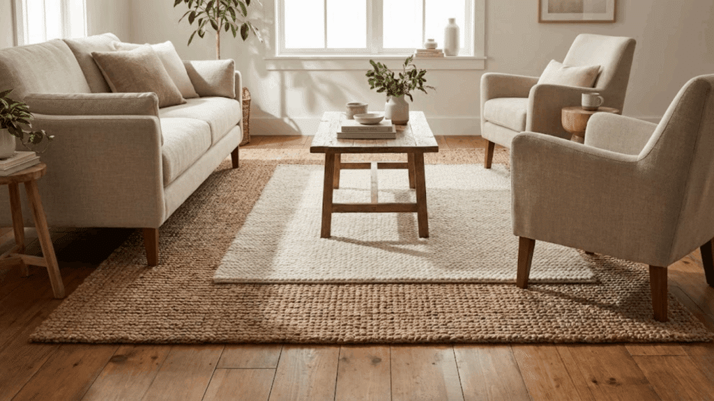 use rugs to define zones and add softness
