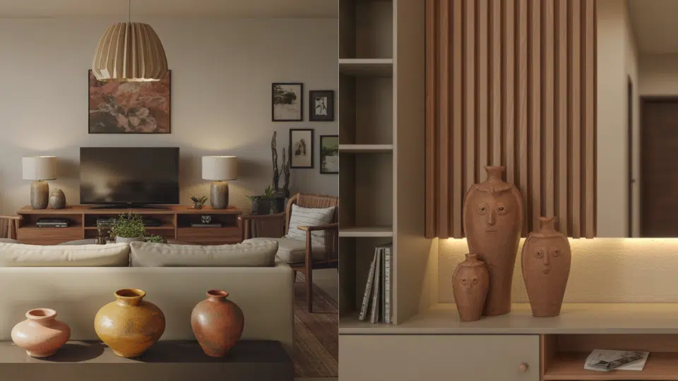 add clay pottery and handcrafted decor in small groups