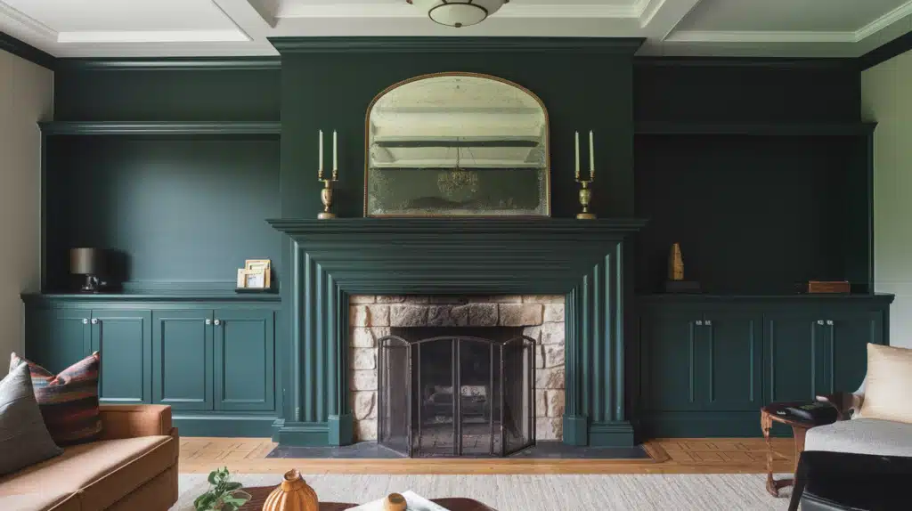 dark green fireplace