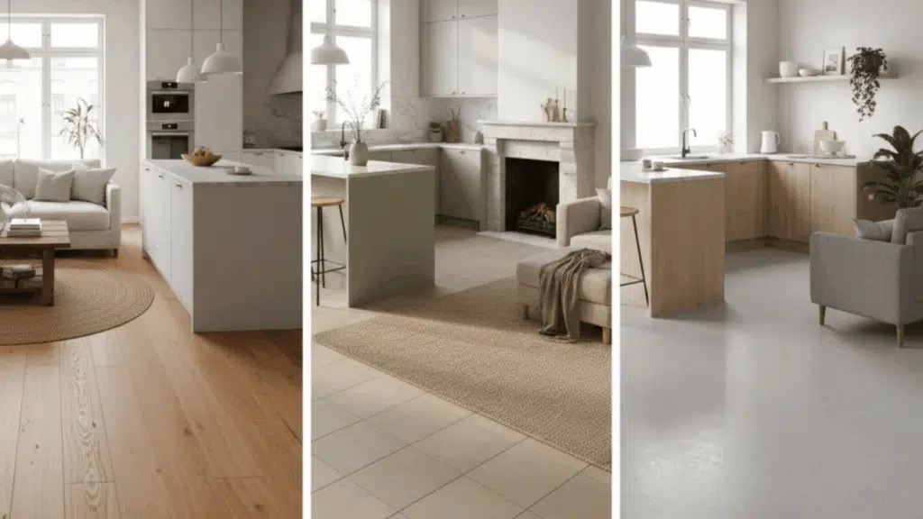 flooring ideas for open concept small homes