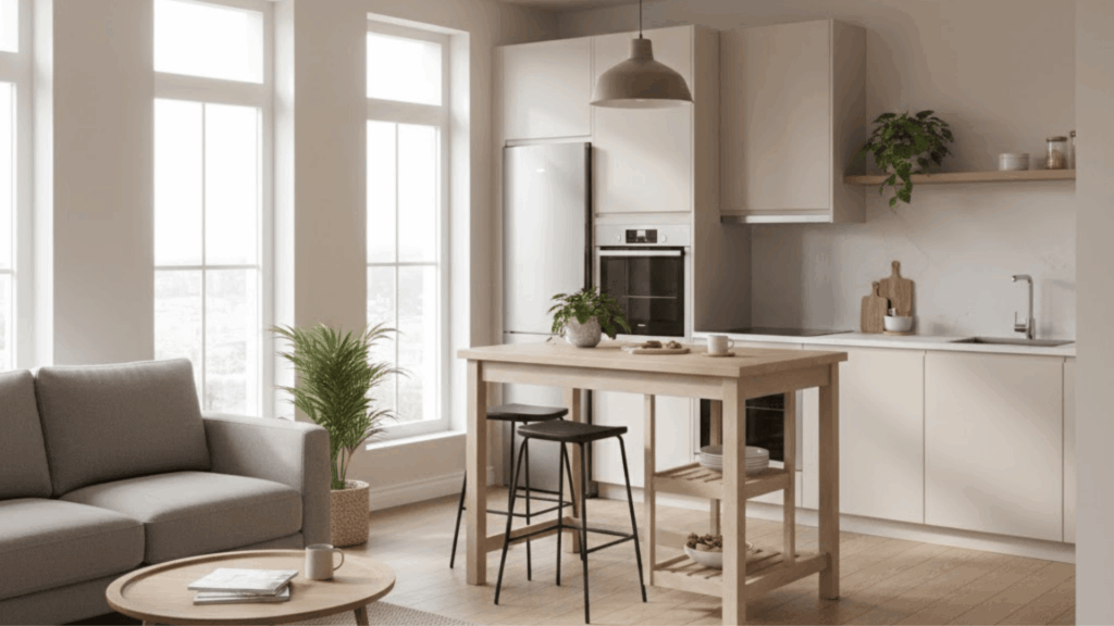 island kitchen With compact living room