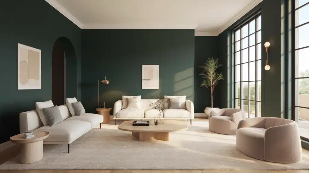 modern dark green living room