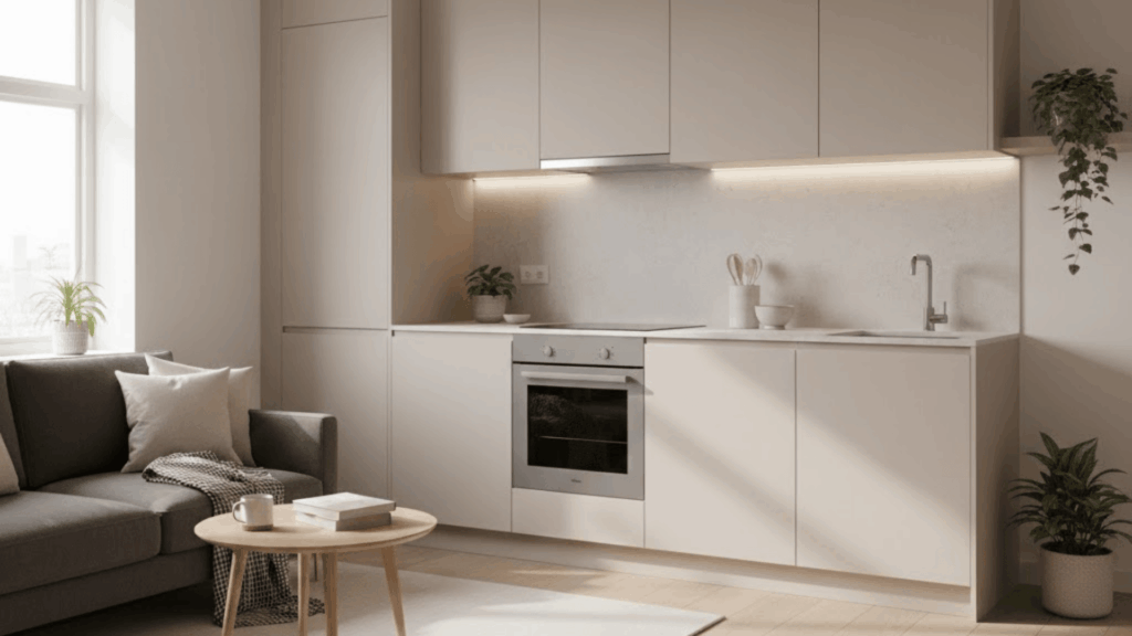 one wall kitchen With living room