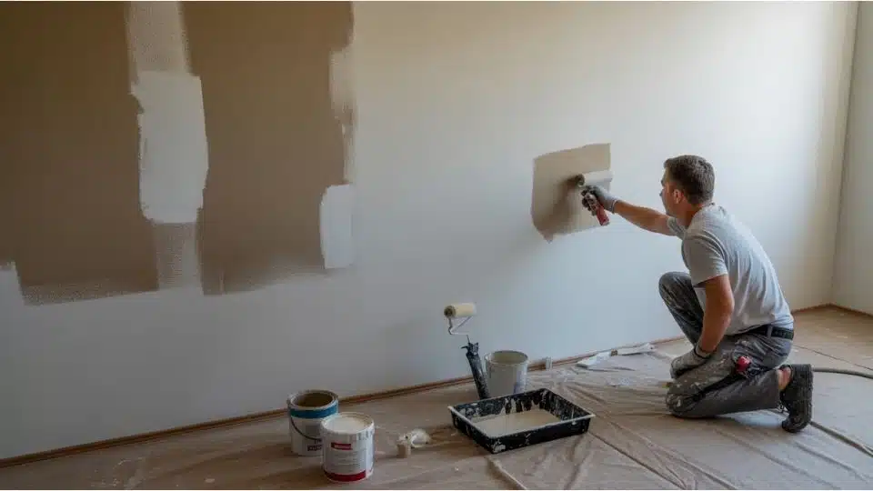 person patching the wall