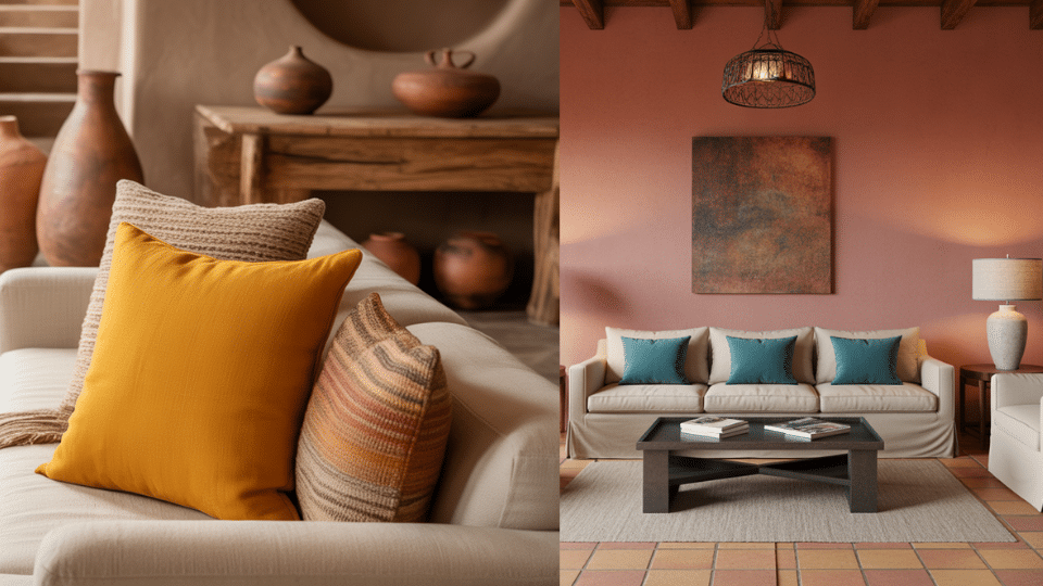 start with warm neutrals then add one bold color