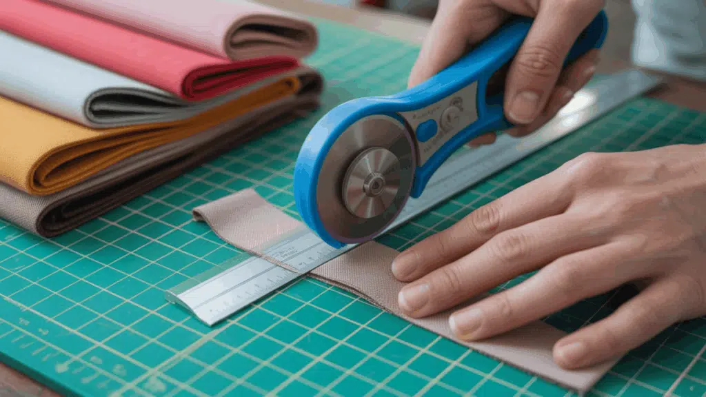 step 1 cutting fabric for an irish chain quilt