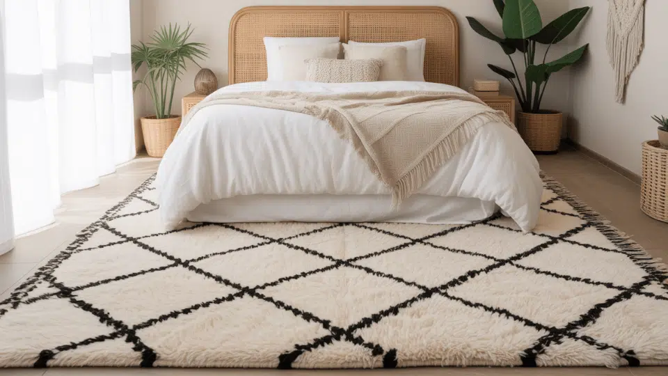 8x10 rug under queen bed