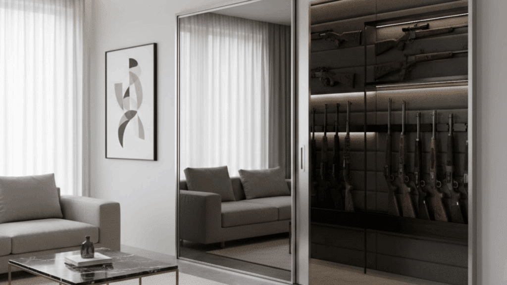 small gun room sliding mirror wall