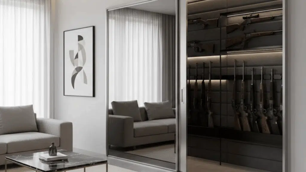 small gun room sliding mirror wall