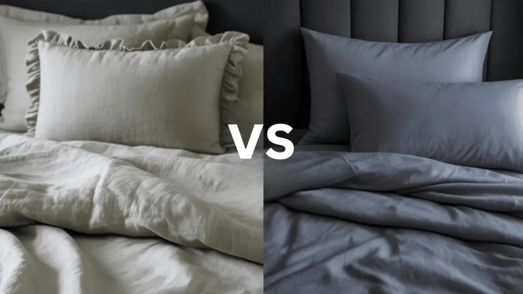 a high quality picture of two different bedsheet one in grey color and the other one is black